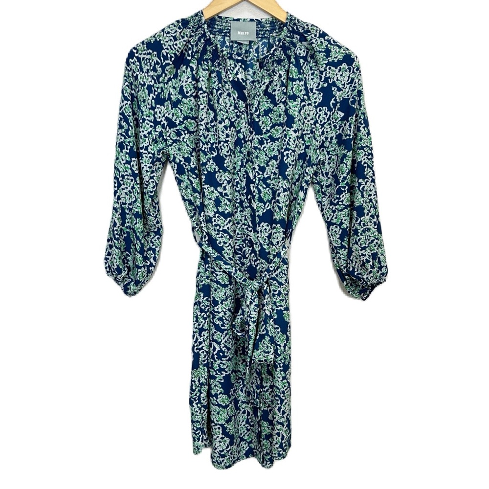 Anthropologie Maeve Blue Floral Belted Long Sleeve Dress Women’s Medium NWOT
